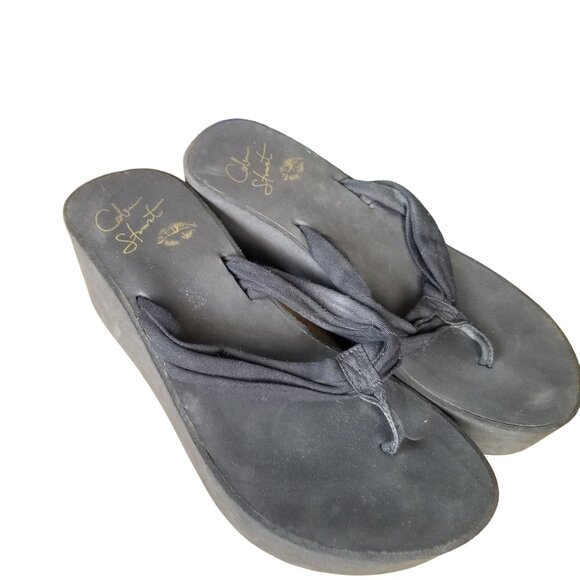 vtg 90s Colin stuart black platform flip flops size 9 - Picture 6 of 9